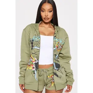 Ed Hardy Butterfly Zip Up Hoodie - Sage A