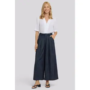 Giselle Wide Leg Ankle Trouser Pants - Dark Indigo