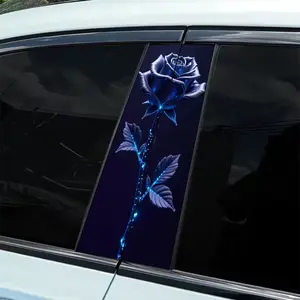 A blue neon rose-themed sticker 2-piece B-pillar waterproof, scratch-resistant, suitable for all models - cars, suitable for Audi, Honda, Mitsubishi, Ford, Volkswagen, BMW, Opel, Porsche, Citroen. Sedan, SUV, MPV Automobile Decals