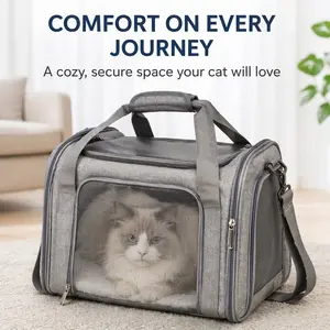 Soft-Sided Cat Carrier, Breathable Pet Travel Bag with Safety Leash, Washable Cozy Mat, Airline-Friendly Cat Carrier for Large and Medium Cats