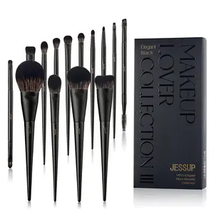 Jessup Makeup Brushes Set 14 Pcs Synthetic Vegan Fibers Blush, Foundation & Eyeshadow Bronzer Versatile Cosmetics Tools Collection, Matte Elegant Black T336 makeup brushes set