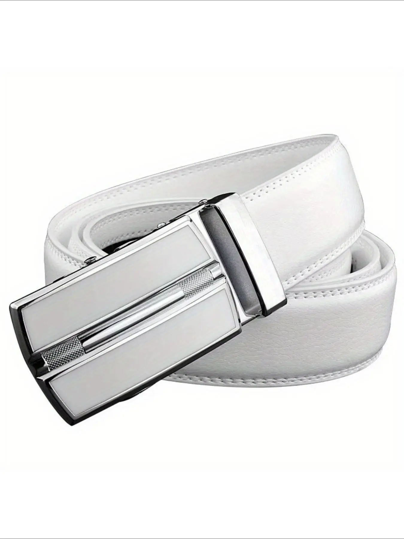 Automatic Belt Buckle Elegant White Color Men Women Unisex Belt Stylish Belts Fashion Belts Adjustable Leather Belt Automatic Buckle 3.5cm Width Men Waist Straps for Jeans Men's Gifts Are Good Items with Good Quality
