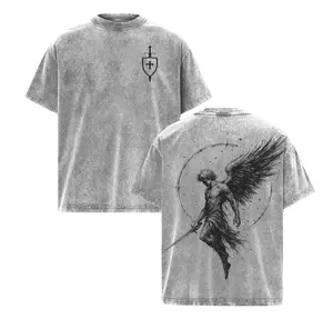 Sanctus Michael Archangelus x Flaming Sword x Shield x Scales of Justice Archangel Michael T-Shirt Washed Church Outfit Gym Pump Cover ,Christian Religious , Jesus Apparel