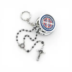 SAINT BENEDICT STAINLESS STEEL ROSARY MEDAL KEYCHAIN