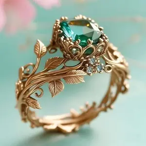 Hand-Fabricated Totem Ring with Green Crystal - Ancient Tribal Design Statement Jewelry, Bold Unisex Accessory for Men & Women