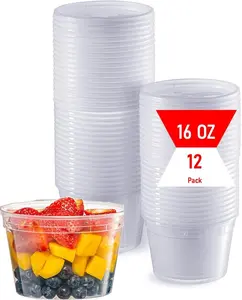 16 oz Clear Deli Containers with Lids. Pack of 12. Airtight Reusable Plastic Food and Multi-Purpose Containers. Microwave, Freezer and Dishwasher Safe
