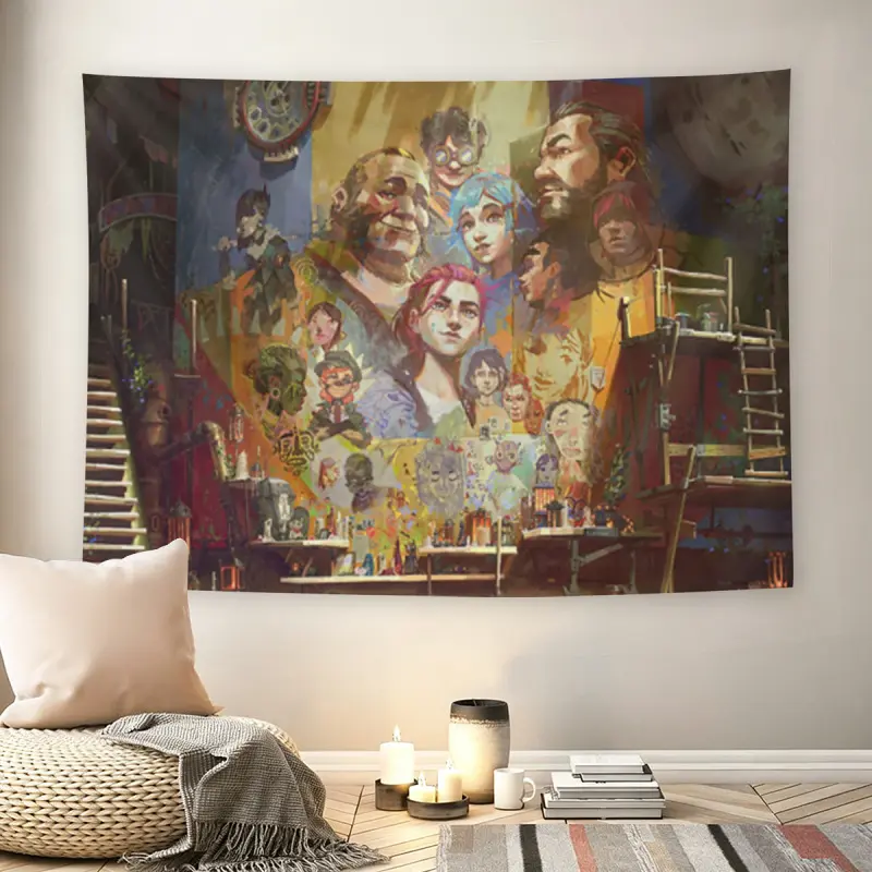 Arcane Jinx & Vi Art Wall Flag, Fantasy Game Print, Mid-century Modern Black Flash Manga Style, Steampunk Aesthetic, For Adult Fans, Gamer Room Decor, Living Room, Bedroom, Epic Art Tapestry