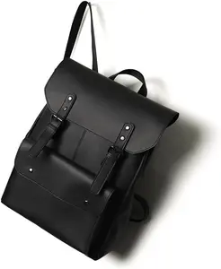 Leather Laptop Backpack, Women and Men Backpack Travel Business Work College Water Resistant Anti Theft Daypack Slim Large fits for 15.6 inch Notebook Computer bag, 01 Black