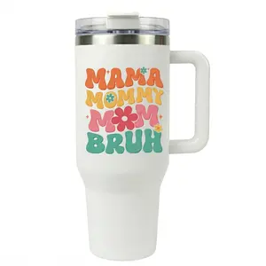 Mother's Day Gift - 40oz Tumbler with Handle & Straw, Insulated Stainless Steel Cup, Cupholder Friendly Travel Mug for Mom, Wife, Grandma