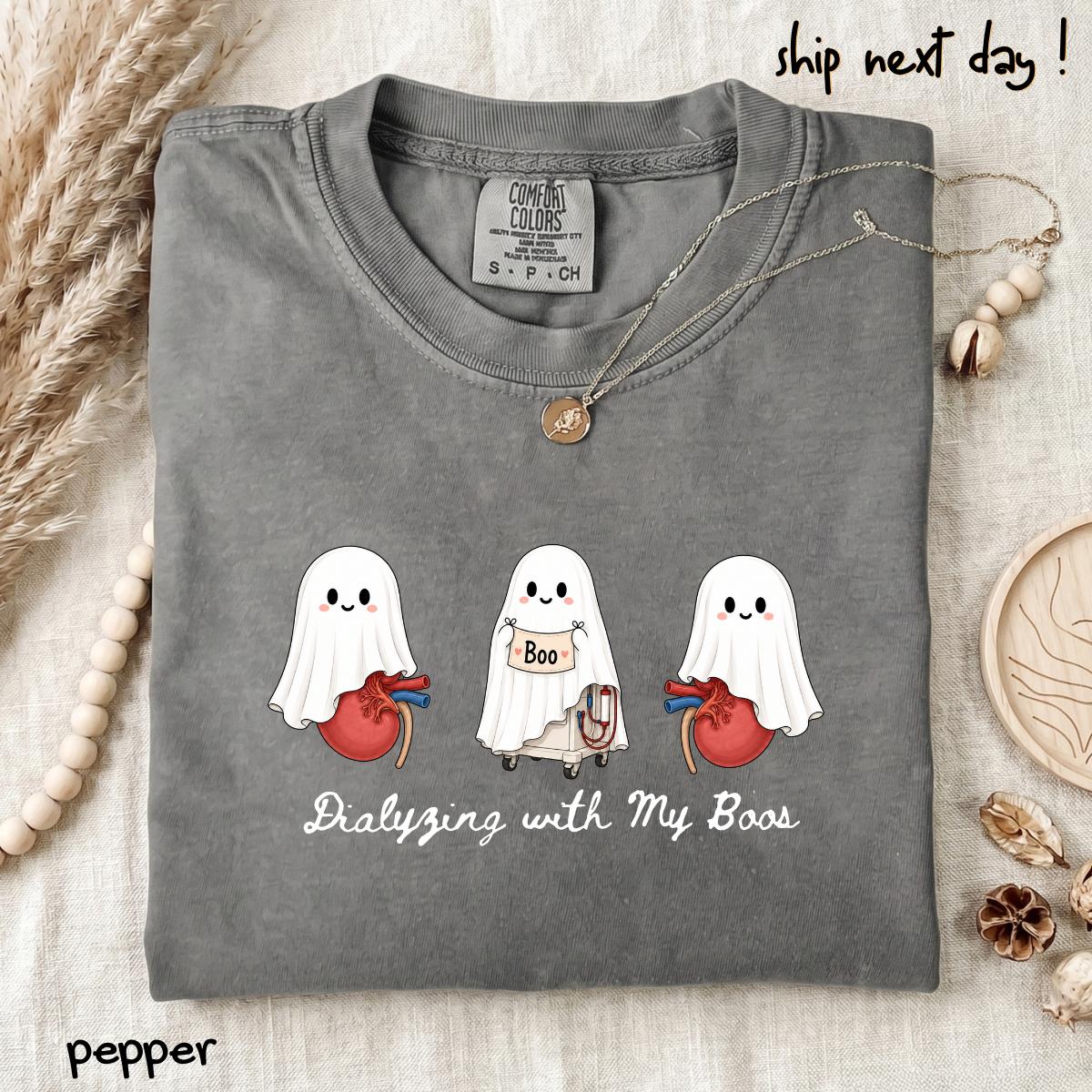 Comfort Colors Dialysis Nurse Halloween Shirt, Funny Ghost Spooky Season Tee, Dialysis Technician RN Fall Graphic Shirt, Nephrology Nurse Gift