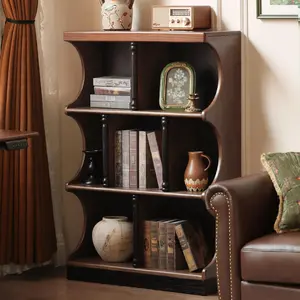 YESWOOD Solid Wood Bookshelf, French Vintage Bookcase, Freestanding Display Shelf with Classic Shape, Large Storage Bookshelf for Living Room, Study, Home Corner