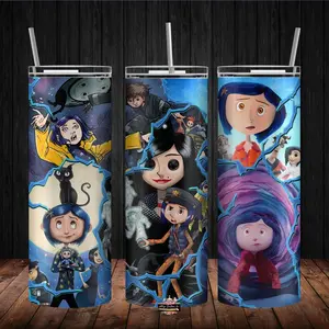 Coraline 20oz Stainless Steel Skinny Tumbler with Straw and Lid - Washable, Reusable sublimation tumbler drinkware cup tumblers Beverage Flasks