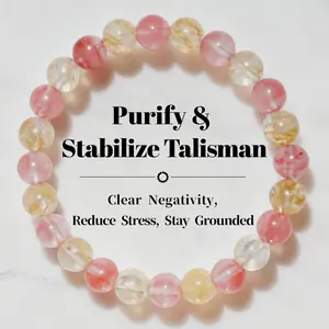 Unisex Purify & Stabilize Talisman Bracelet - Natural Watermelon Quartz & Smoky Quartz Chakra Healing Energy Beads, Stress Relief Protection Gemstone Jewelry Gift, Bracelets