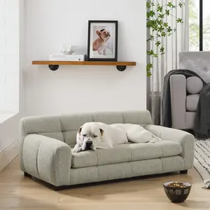 Soft and comfortable pet sofa with backrest and armrests, suitable for modern rectangular pet sofas for small and medium-sized dogs