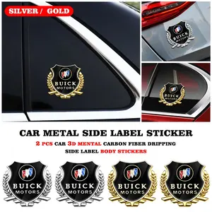 Buick Logo Metal Car Emblem Badge Decorative Sticker, Wheat Ear Pattern Metal Logo Design, Suitable for Buick Vehicles Rear Trunk and Side Window Positions, Self-Adhesive Installation Automotive Exterior Decorative Decal.