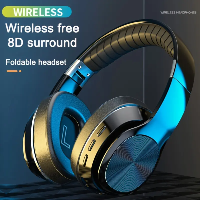 Foldable Wireless Over-Ear Gaming Headset, Closed-Back Electronic Headphones with 3.5mm Audio Jack, Type-C Charging Port, Rechargeable Battery, Plastic Buttons, TF Card & FM Radio for Fitness Exercising, Game, Bluetooth