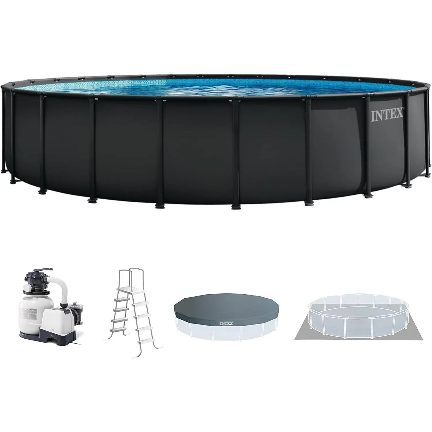 QDSDINTEX Ultra XTR 26ft x 52in Round Above Ground Swimming Pool Set w/Pump | 26345ST - 2800 GPH Sand Filter Pump, Ladder, Pool Cover & Ground Cloth Included - Strong Galvanized Steel Frame