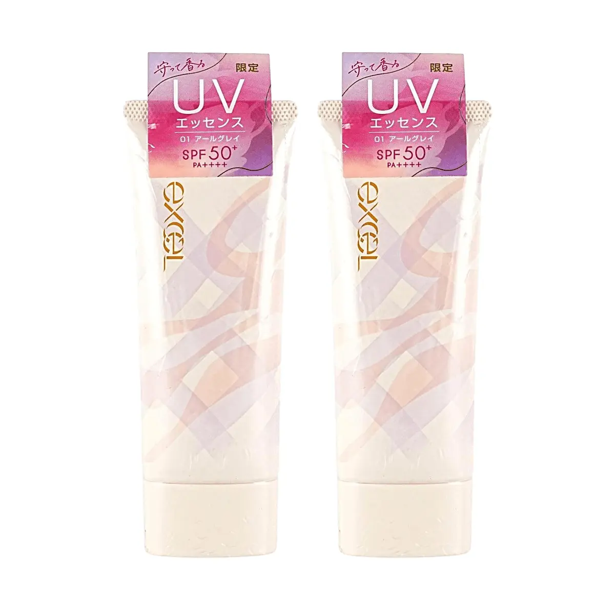 EXCEL Japan Sunscreen Primer SPF50+ PA++++, Refreshing Isolation, Brightens Skin Tone, Corrects Dullness, Makeup Base, Earl Grey Scent, 60g Limited Edition - 2 Pack Value Set