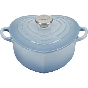 Le Creuset Signature Classic Enameled Cast Iron Figural Heart Cocotte, 2 Qt, Coastal Blue, with Stainless Steel Knob - Premium Cookware