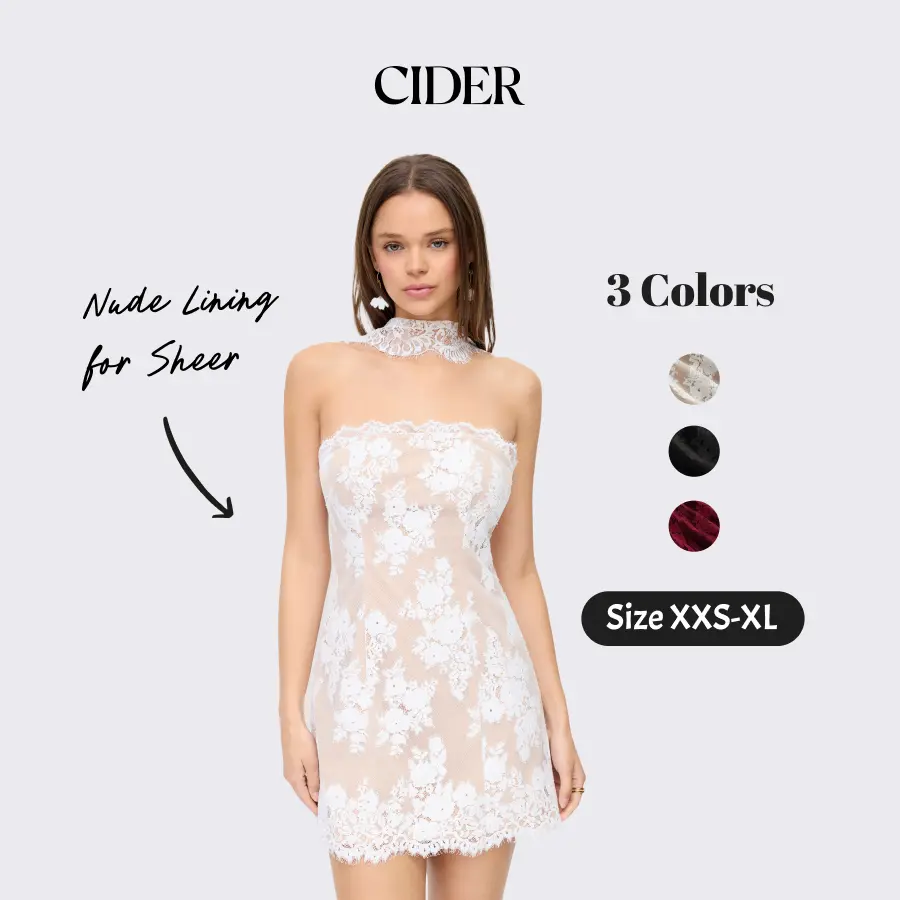 Cider Lace Strapless Halter Neck Mini Dress