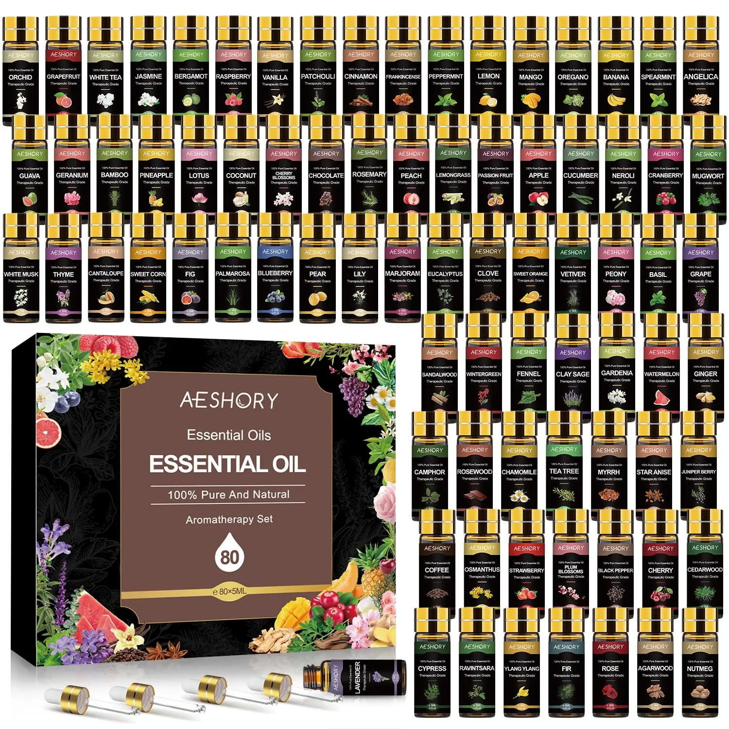 AESHORY Complete Essential Oils Set 80x5ML for Diffuser Aromatherapy Humidifier AESHORY Complete Essential Oils Set 80x5ML for Diffuser Aromatherapy Humidifier
