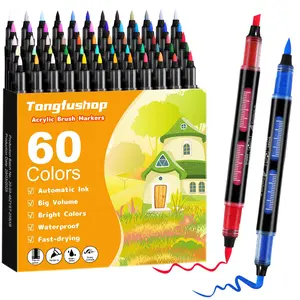 Automatic Ink Acrylic Paint Markers Set, 60 PCS Large Capacity Water-Based Paint Pens, Dual Tip, Bright Colors, Waterproof & Fast-Drying for Rock, Wood, Glass, Canvas & DIY Crafts Alcohol Based Markers Set