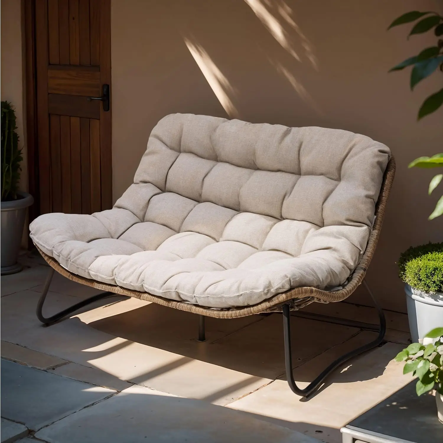 Crestlive Products Outdoor PE Rattan Seating Sofa - All-Weather Patio Furniture with Soft Cushions for Balcony, Backyard