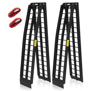 1 Pair 9ft Aluminum Folding Loading Ramps for ATV, Motorcycle, Lawn Mower, 1200lbs Capacity Heavy Duty Black Truck Trailer Ramps, Portable & Arched Design