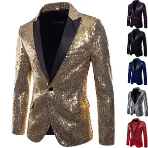Men's Assorted Colors Sequin Blazer with Velvet Lapel | Slim Fit Eye-Catching Design | Premium Shiny Fabric | Perfect for Party Performance Evening Formal Occasion Mens Stylish Outfit Essentials Double-Breasted Blue Suit