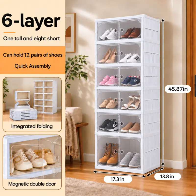 UFORU folding shoe rack, magnetic transparent door shoe cabinet, 9