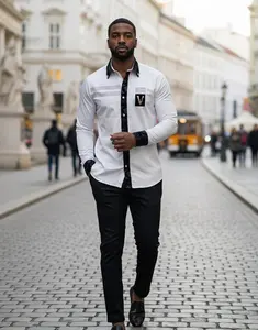 Verona Greca Men's White Velvet Trim Luxury Shirt