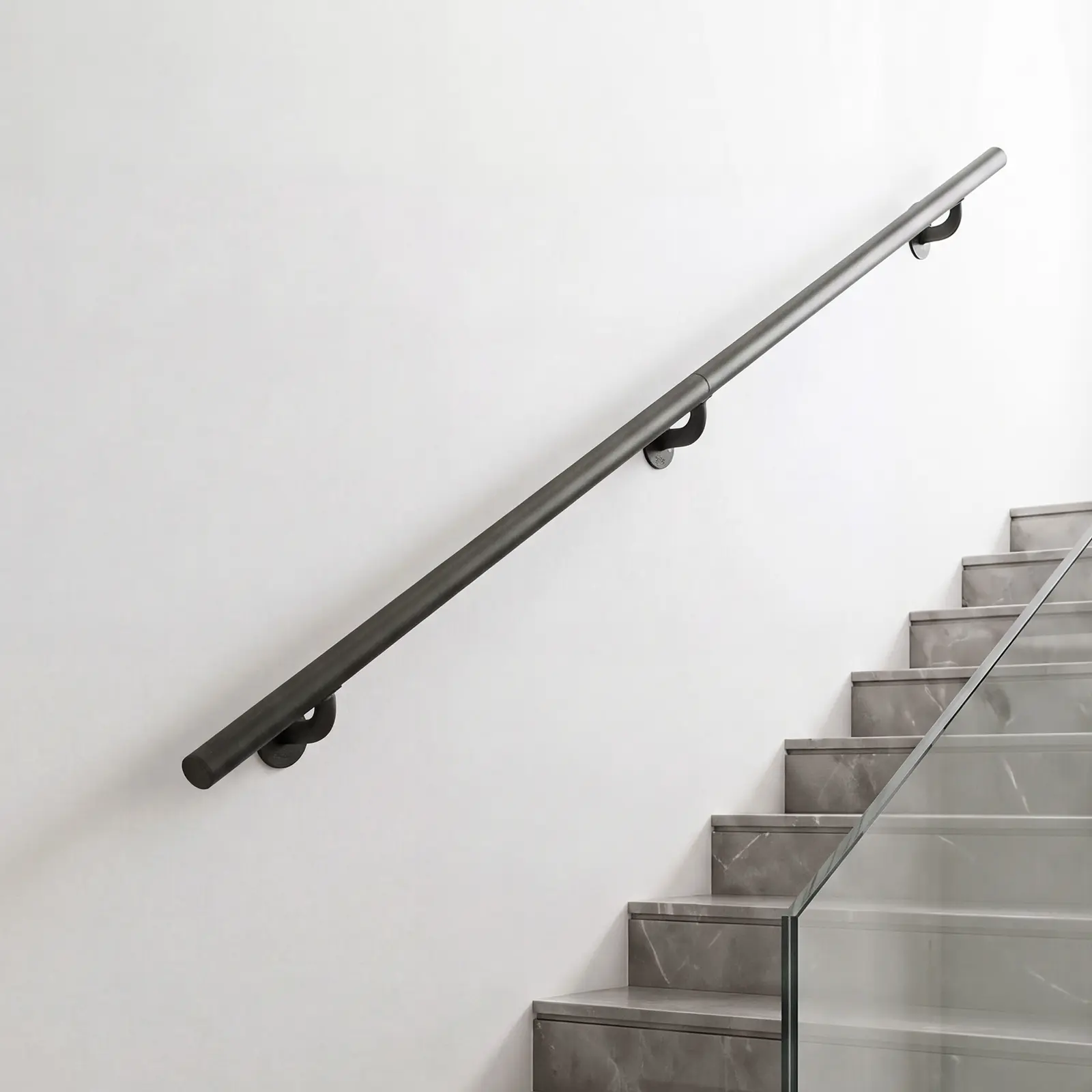 VEVOR Wall-Mounted Stair Handrail, 5 ft 250 lbs Load Black Metal Railing, for Indoor Steps, Loft, Porch & Hallways, Heavy-Duty Industrial Aluminum Alloy Hand Rail, Round Tube, with Mounting Hardware