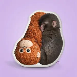 Punch The Monkey Pillow - Adorable Baby Japanese Macaque Design Soft Cozy Velvet Polyester Fabric Double Sided Print Perfect For Animal Lovers And Viral Pets Decor
