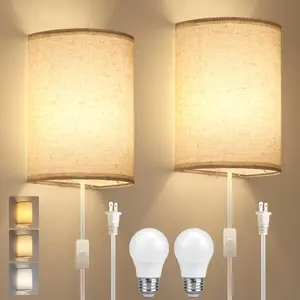 Plug in Wall Sconce, 3 Color Wall Sconces Set of Two, Industrial Lamp with Plug in Cord, Rustic Wall Sconce Fixture, On/Off Switch Vintage Wall Light Fixture for Headboard Bedroom Porch (Beige)