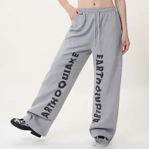 2025 Men’s Jazz Dance Sports Sweatpants – American Style, Loose Hanging Straight Tube with Drawstring Tied Feet, Simple Letter Print