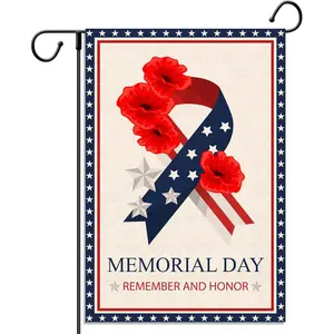 Memorial Day Garden Flag Stars and Stripes Ribbon Poppy American Patriotic Vertical Double Sized Yard Outdoor Decoration