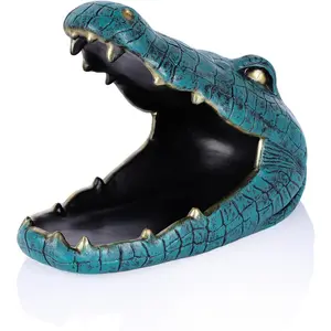 Alligator Statue Candy Dish Resin Figurine with Storage Gator Decor Key Bowl for Home Living Room Entryway Office Desk Tabletop Shelf Fun Animal Sculpture Decorative Trinket Holder (Green)