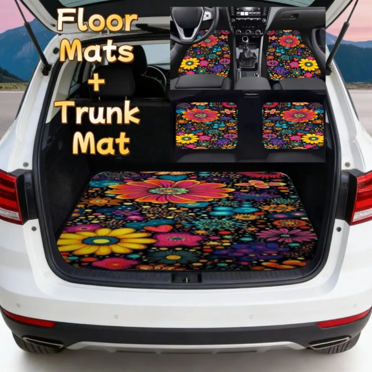 5 Piece Car Floor Mats and Cargo Liner Set All Weather Heavy Duty Rubber Waterproof Non Slip Truck SUV Sedan Universal Fit Odorless Easy Clean