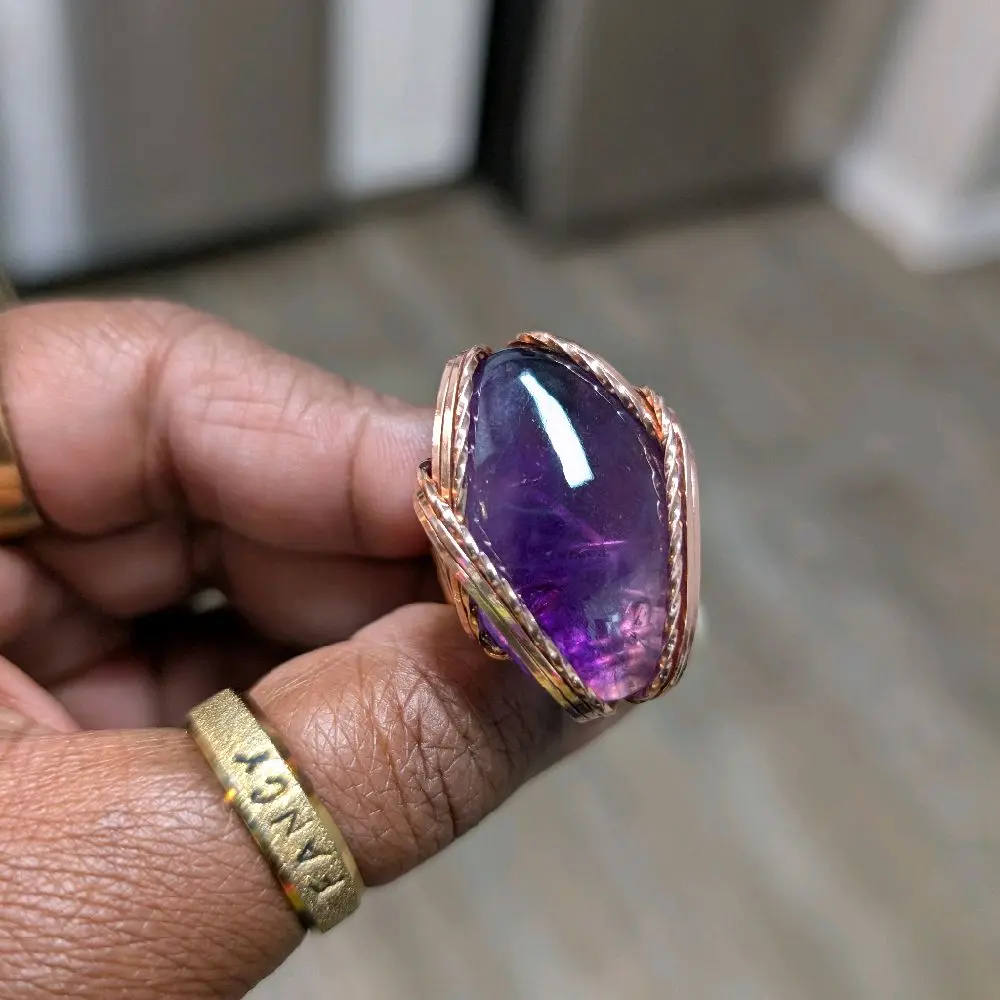 African Amethyst Wire Wrapped Copper Ring