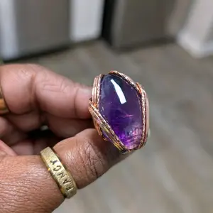 African Amethyst Wire Wrapped Copper Ring African Amethyst Wire Wrapped Copper Ring