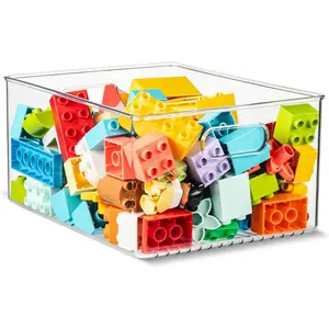 Plastic Food Storage Clear Container Bin with Handles for Organizing Kitchen, Pantry, Refrigerator, Freezer, Pantry, Cabinet, Closet, Bathroom 10"x8"x5"