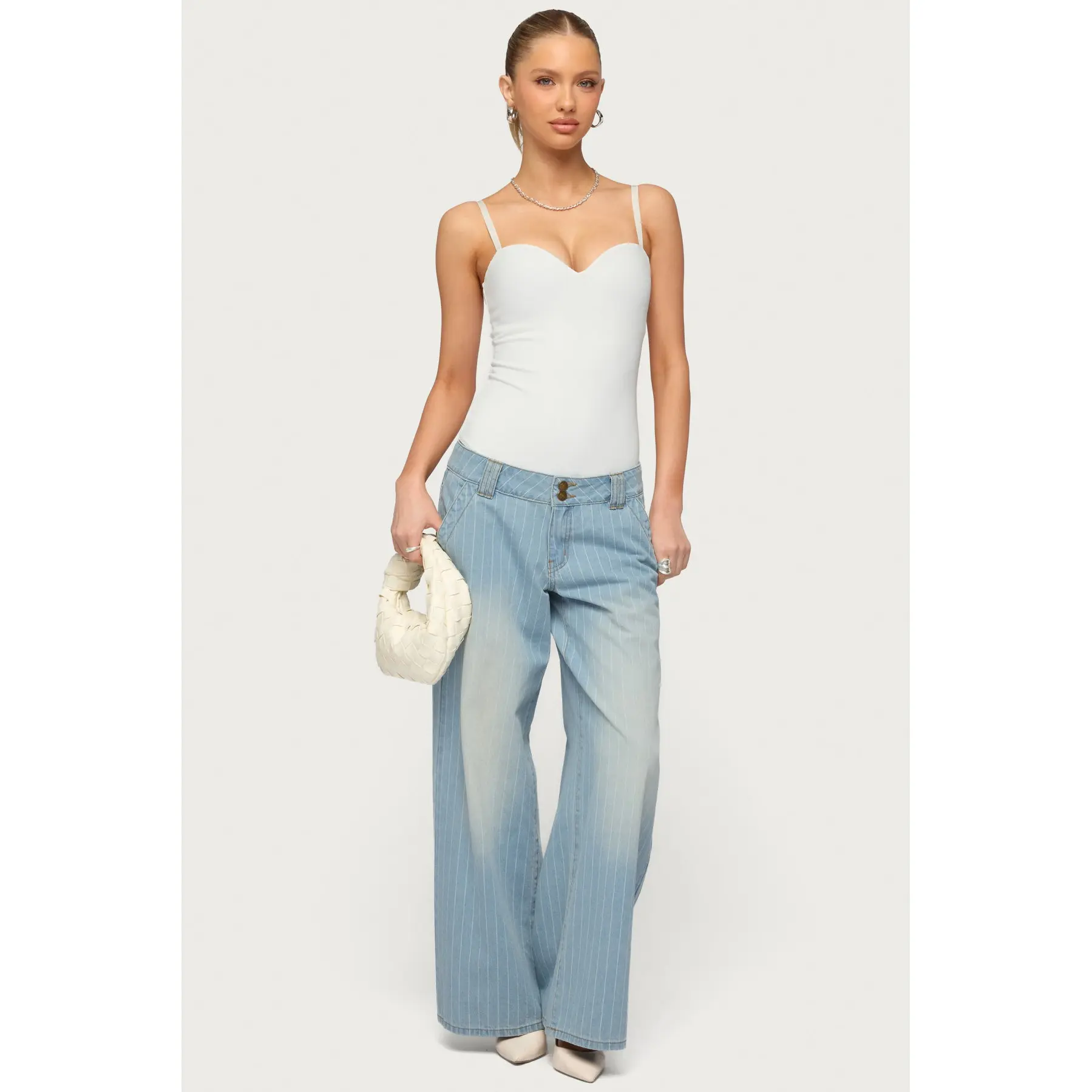 Petite Cory Striped Low Rise Baggy Jeans