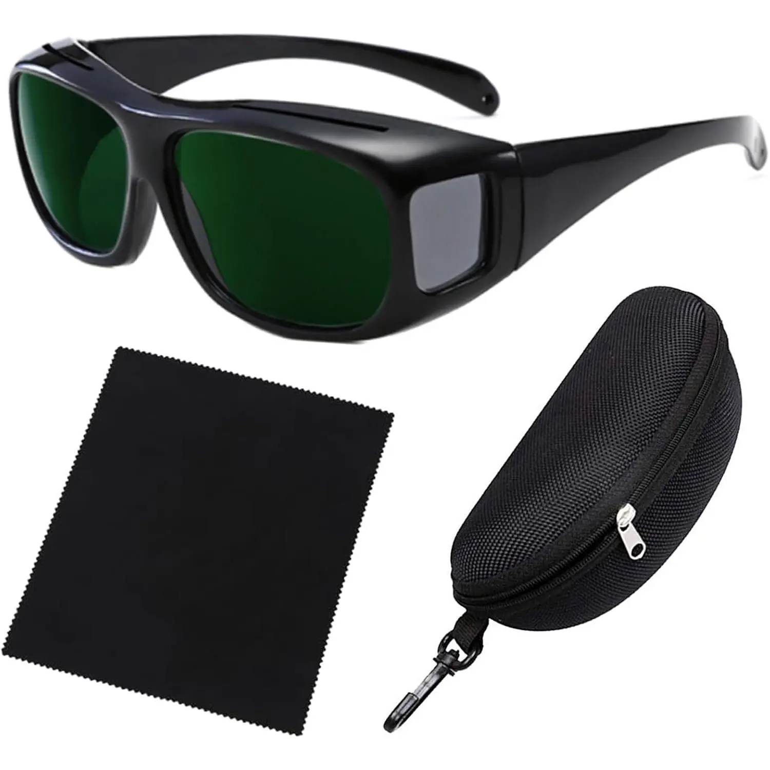 Welding Safety Glasses with Non-Slip Frame - UV Protection, Wrap-Around Design, Anti-Scratch, Lightweight, Ergonomic Design, Cord Holes, Black, Case & Cleaning Cloth for Demanding Work Environments, Laser Hair Removal