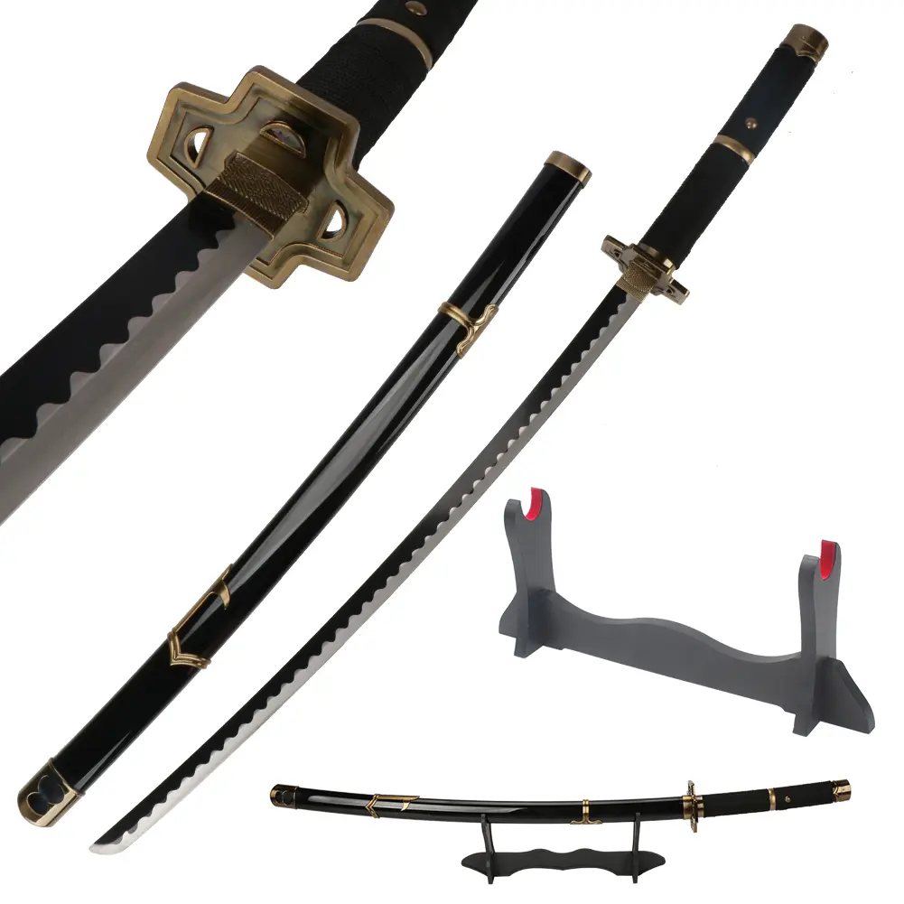 ELERVINO Durable 41-in Roronoa Zoro Cosplay Sword Yubashiri - 1x14in Real Metal Sword, 1xWooden Holder Stand, Adult Anime Fans' Halloween Prop for Collection & Decoration