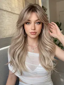 synthetic wig, styleable Rooted Ash Blonde Wig with Natural Waves
