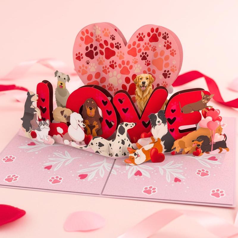 Pop Up Valentines Card, 3D Dogs Popup Valentines Day Card For Wife, Husband, Him, Her, Girlfriend, Boyfriend, Adults Kids| 6x8 in Dog Valentine Pop Up Cards With Envelope