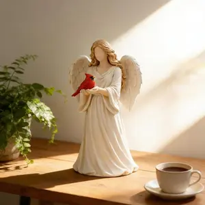 Handcrafted Cardinal & Angel Memorial Statue,Jesus Christ Statue with "I Am With You Always" Sign, Love,Peace and Remembrance,Sympathy Cardinal Angel Figurine,Memorial Remembrance Decor,Celebration of Life Gift, Religious Ornament, Religious Home Decor