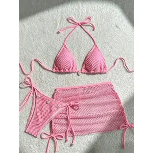 Summer Swimsuit For Women Sexy Bikini Set Push-up Padded Bra Thong Three Pieces Neck Halter Beachwear Bathing Swimsuits,Summer Vibes