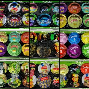 Glass Ashtray Mix 6 Assorted Designs 2.5" Lighter Accessories Display Box 64mm/2.52inches 36mm/1.42inches Weight 219g Backwoods Cookies Supreme Bob Mar Mix Set