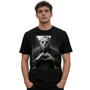 Funny Horror Character Selfie Halloween Meme Tee,  Heart Hands Shirt, Retro Horror Character Tee Menswear Top